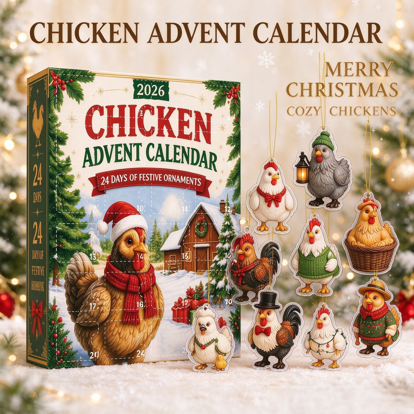Dekorative Hühner-Adventskalender-Box, Acryl