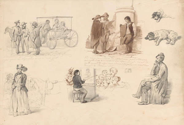 Schetsblad met diverse studies onder andere van twee honden 1848   1927
