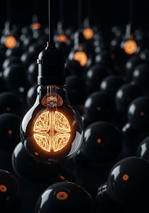 One Glowing Light Bulb Dark Contrast Idea Concept