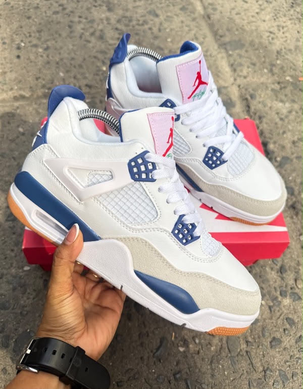 Jordan 4 Blanco Azul Gris