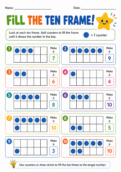 Fill the Ten Frame Worksheet