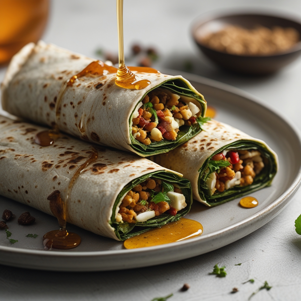 Final Spiced Za'atar Eggplant & Feta Wrap with Honey Drizzle