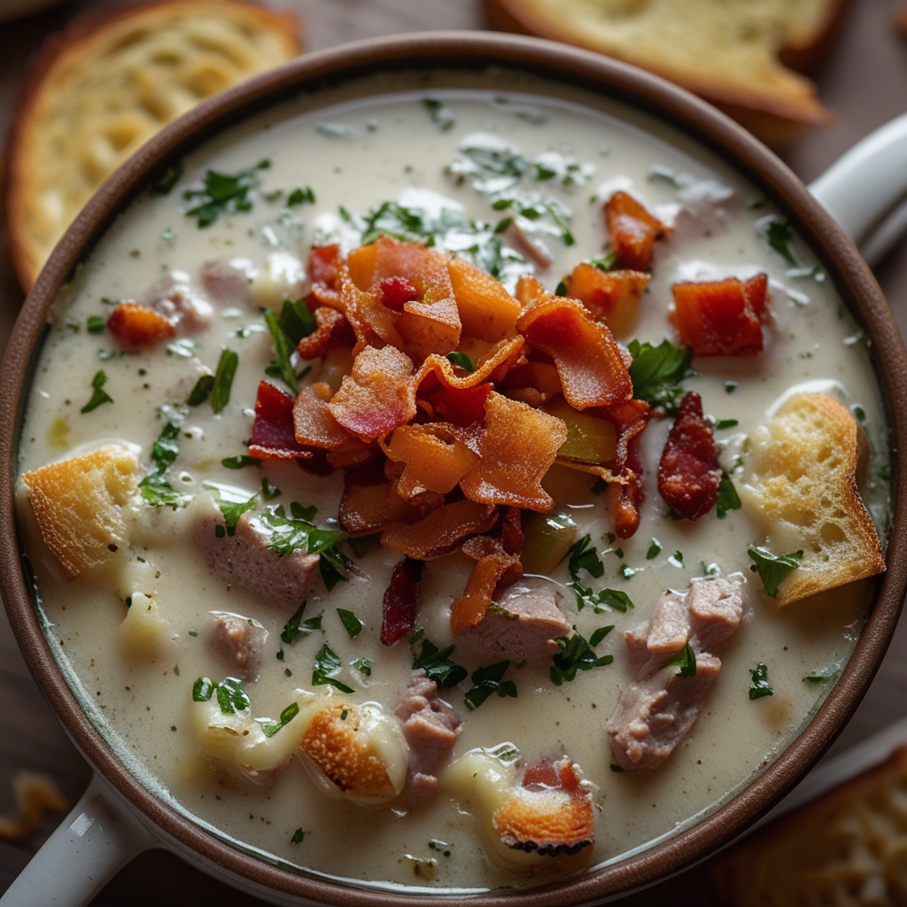 One-Pot Philly Cheesesteak Soup with Bacon and Cheesy Toast - Easy Comfort Food