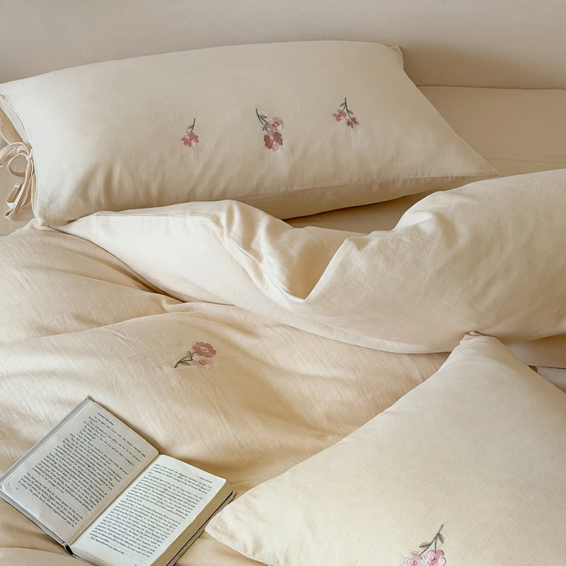 Pure Cotton Bedding Set with Embroidery, 4-piece