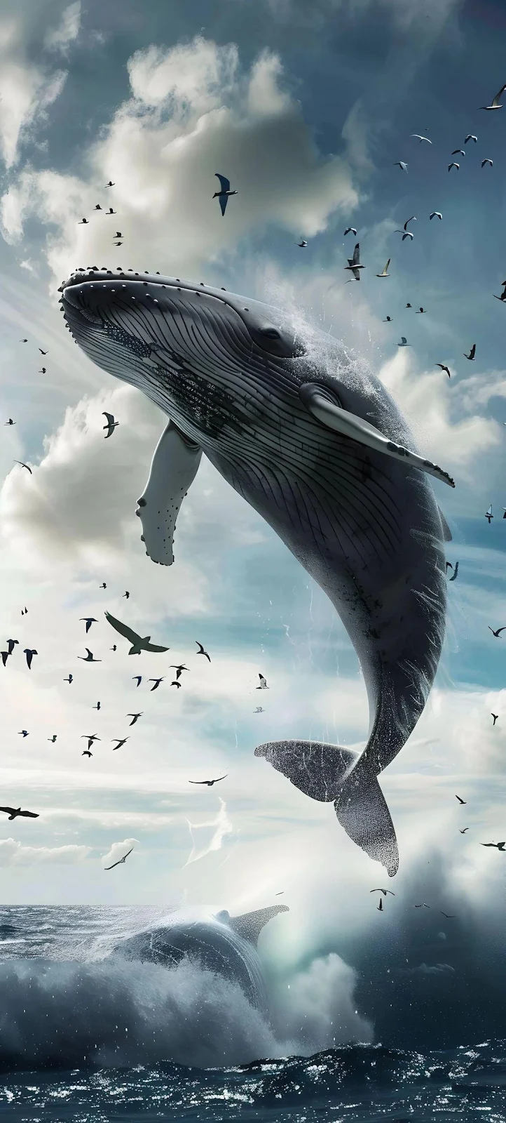 Humpback Whale Breaching Into Clouds - Digital Art Full HD iPhone Wallpaper (1080x2395)