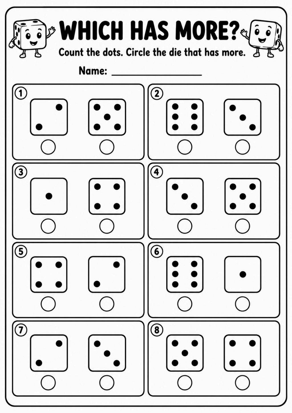 Which Has More Dice Counting Worksheet