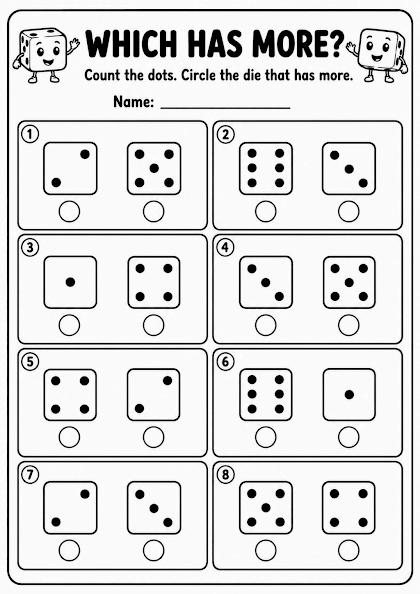 Which Has More Dice Counting Worksheet
