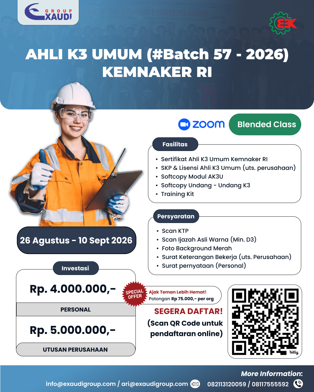 Poster pelatihan Ahli K3 Umum Batch 57 tahun 2026