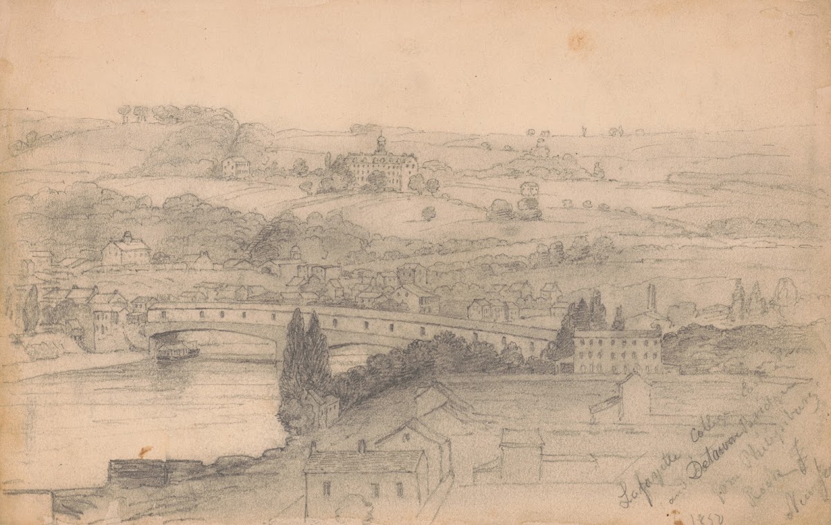 Lafayette College Easton and Delaware Bridge from Philipsburg 1850