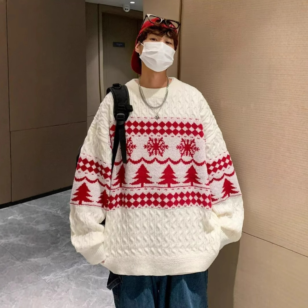 Retro Christmas Sweater with Diamond Pattern for Men