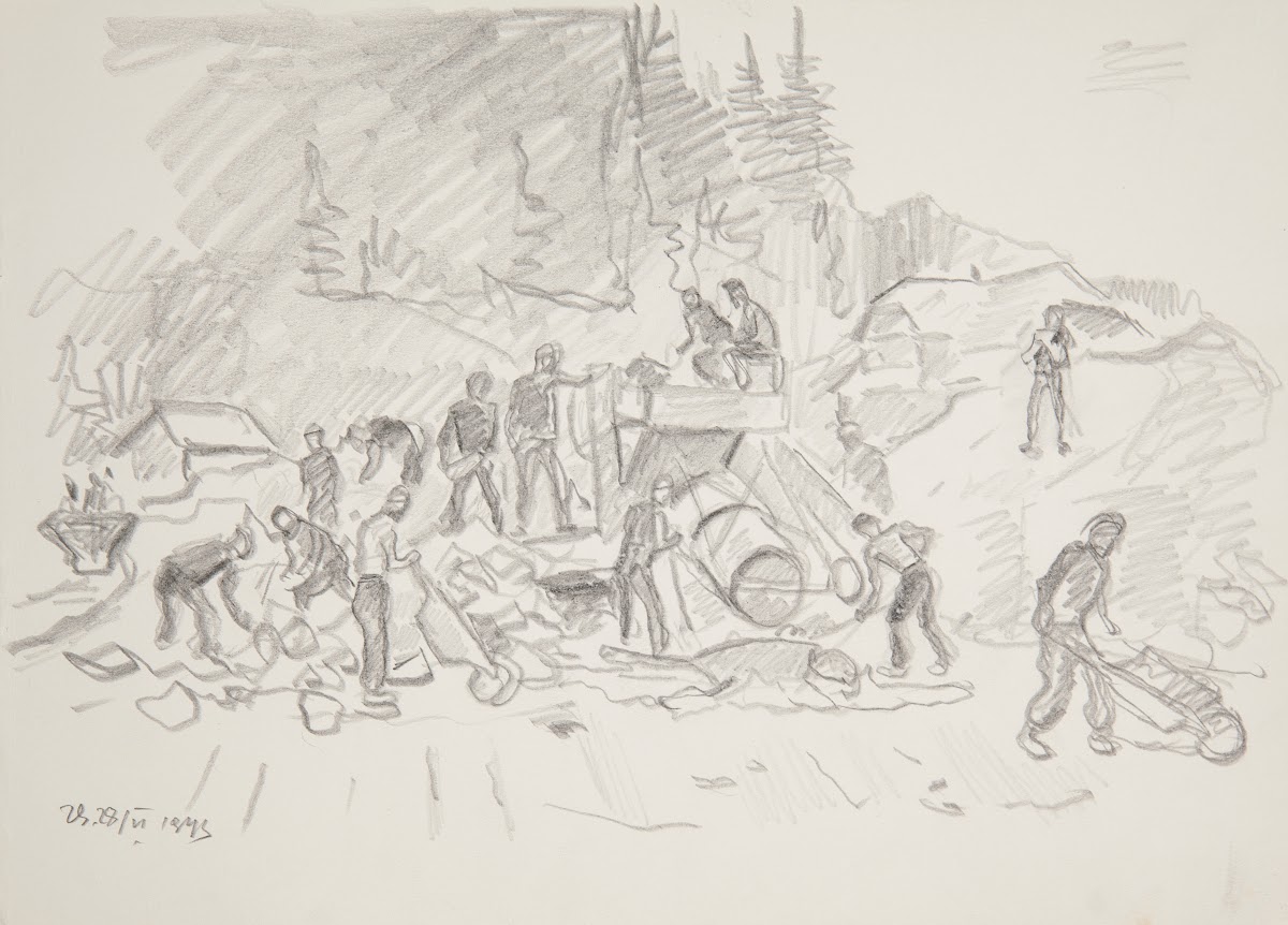 robotnicy przy pracy w kamieniołomie 1943