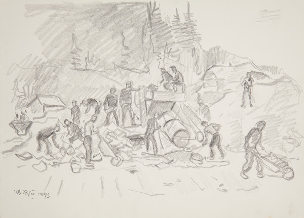 robotnicy przy pracy w kamieniołomie 1943
