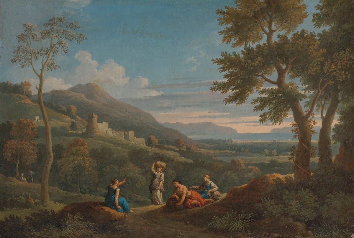 A Classical Landscape With Peasants In The Foreground