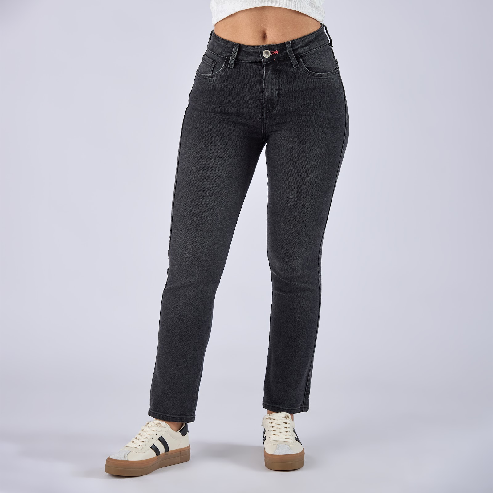 Jean straight boot licrado tiro medio en denim color gris humo - Vista 4