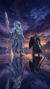 Surreal Sea Guardians in Liquid Glass Helmets and Flowing Robes