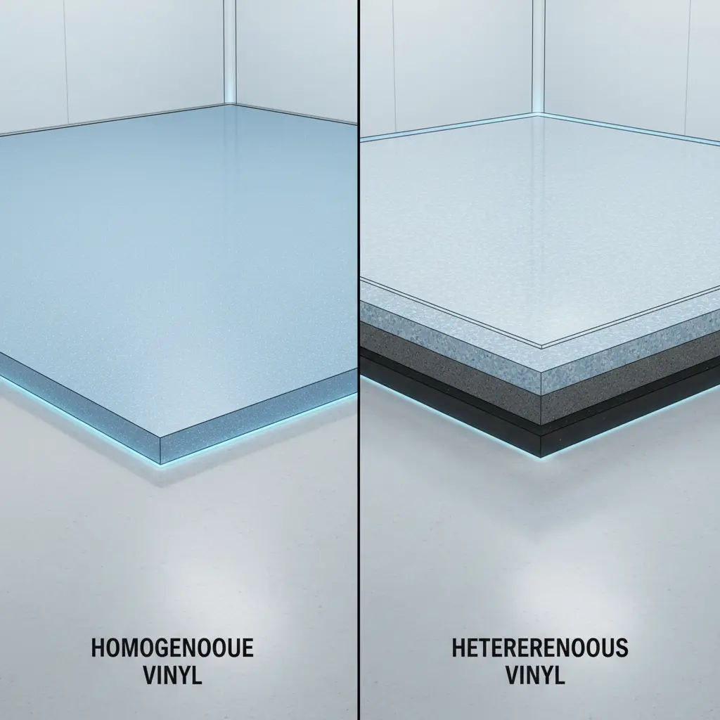 Perbedaan vinyl lantai homogen vs heterogen untuk area steril