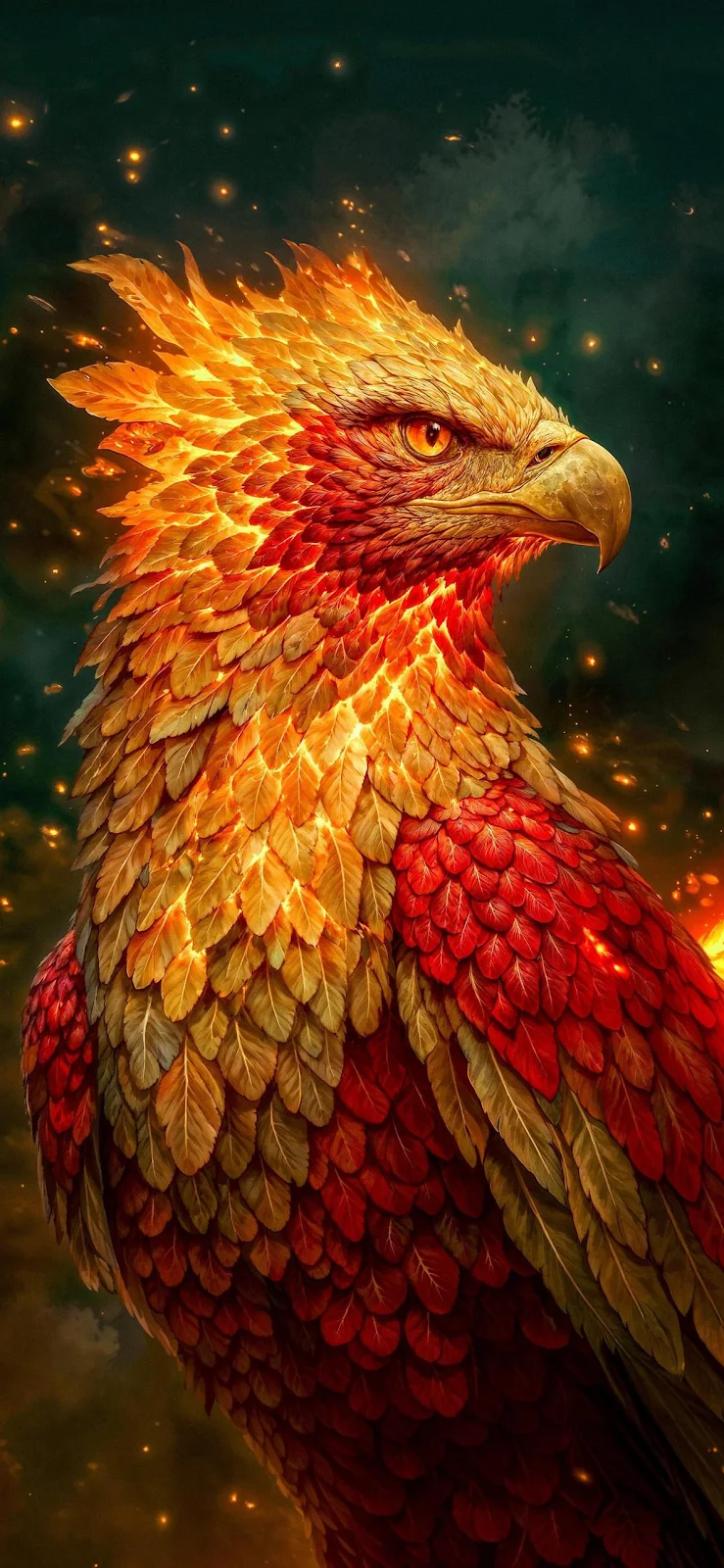 Majestic Fiery Phoenix Portrait - Fantasy Digital Illustration Full HD iPhone Wallpaper (1185x2567)