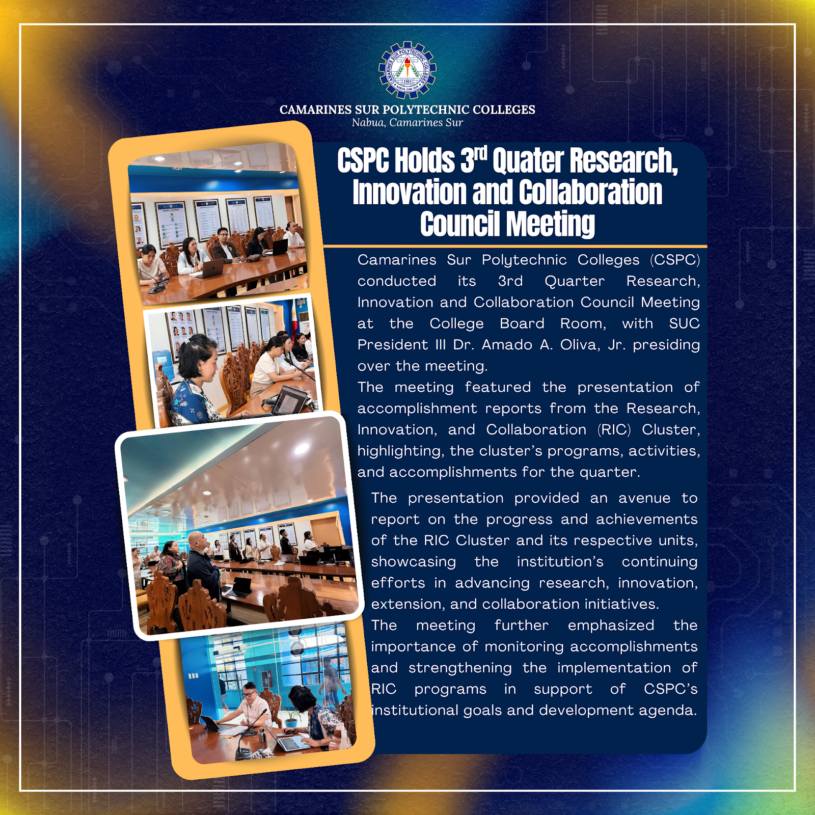 𝗖𝗦𝗣𝗖 𝗛𝗼𝗹𝗱𝘀 𝟯𝗿𝗱 𝗤𝘂𝗮𝗿𝘁𝗲𝗿 𝗥𝗲𝘀𝗲𝗮𝗿𝗰𝗵, 𝗜𝗻𝗻𝗼𝘃𝗮𝘁𝗶𝗼𝗻 𝗮𝗻𝗱 𝗖𝗼𝗹𝗹𝗮𝗯𝗼𝗿𝗮𝘁𝗶𝗼𝗻 𝗖𝗼𝘂𝗻𝗰𝗶𝗹 𝗠𝗲𝗲𝘁𝗶𝗻𝗴