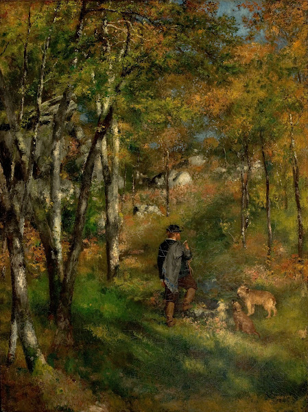 Jules Le Coeur and his dogs in the forest of Fontainebleau 1866