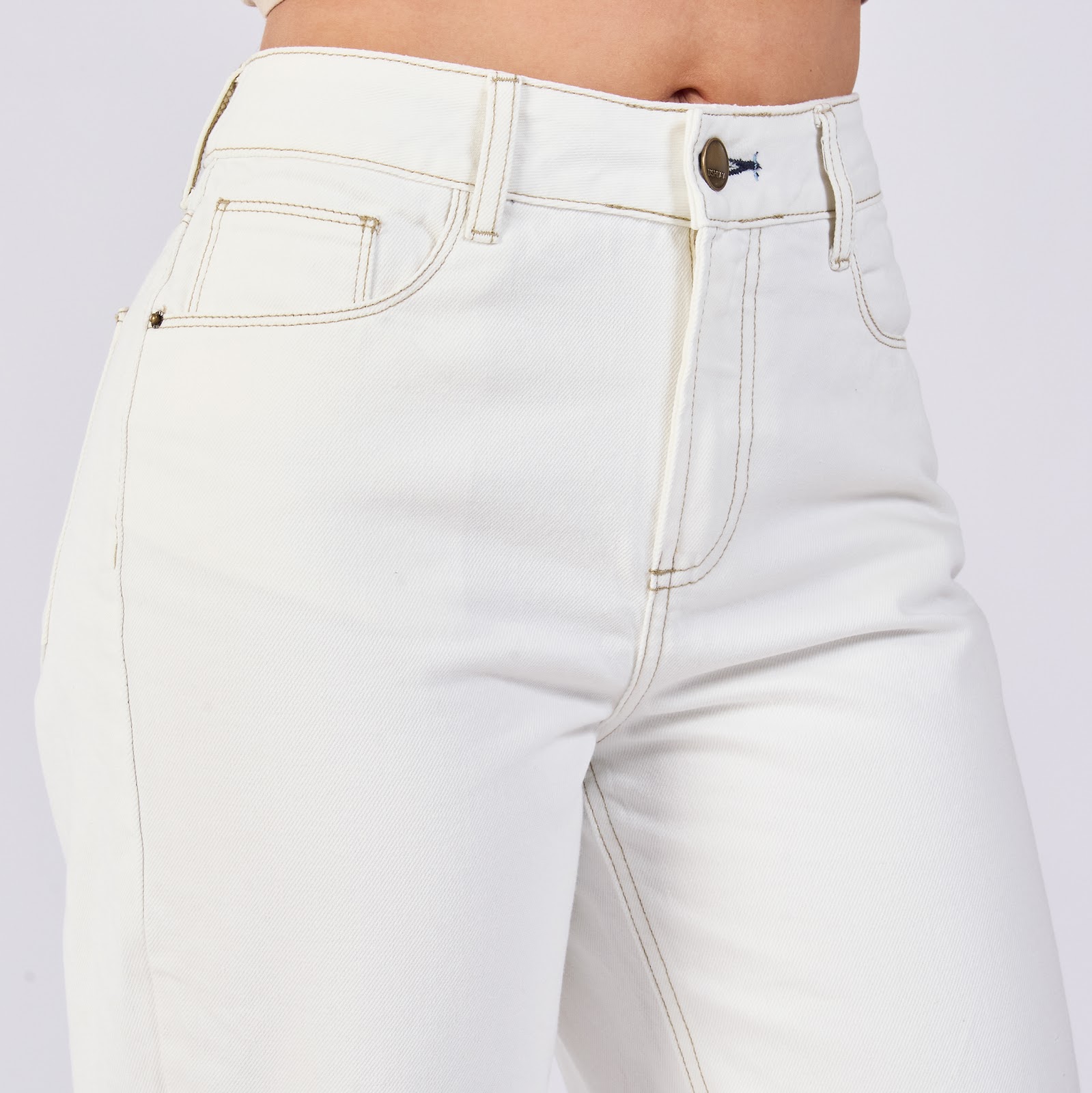 Jean straight rígido tiro medio 100% algodón, color ivory - Vista 4