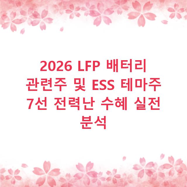 2026 LFP 배터리 관련주 및 ESS 테마주 7선 전력난 수혜 실전 분석