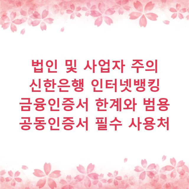 법인 및 사업자 주의 신한은행 인터넷뱅킹 금융인증서 한계와 범용 공동인증서 필수 사용처