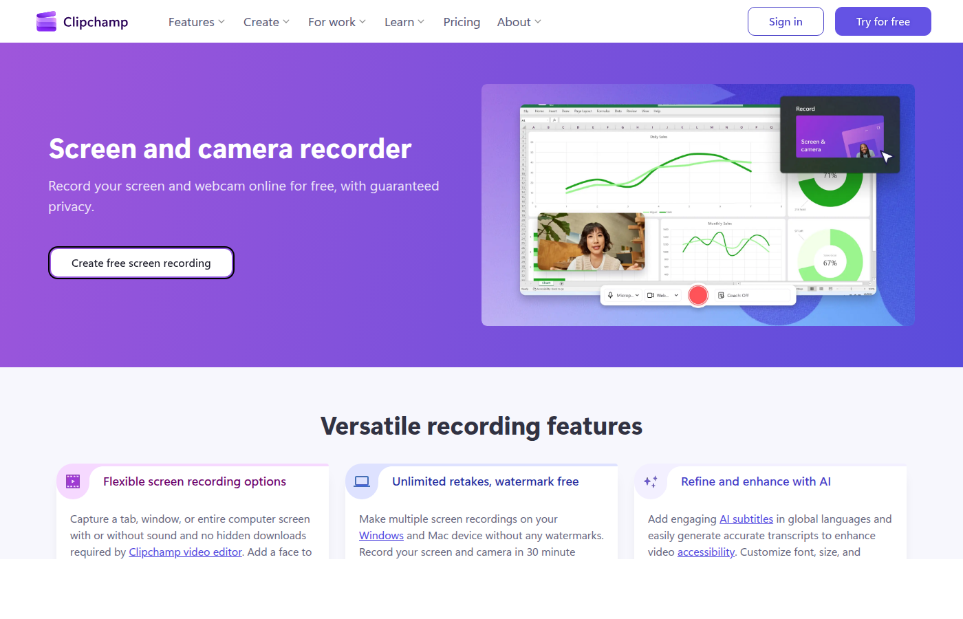 Clipchamp 화면 녹화 기능