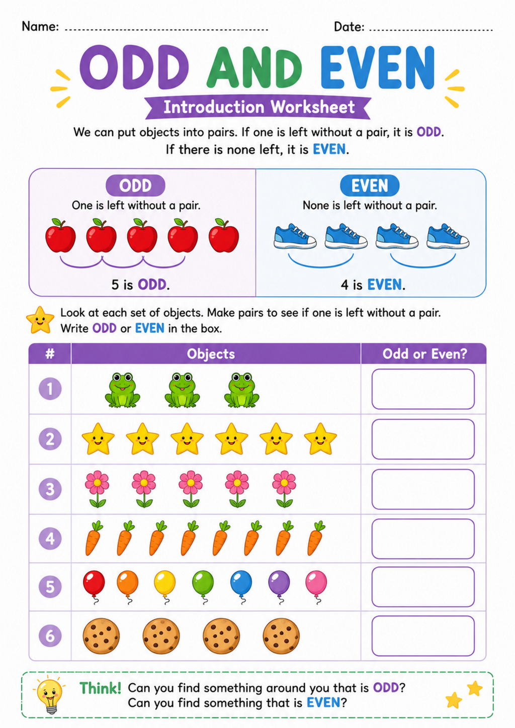 Odd and Even Introduction Worksheet