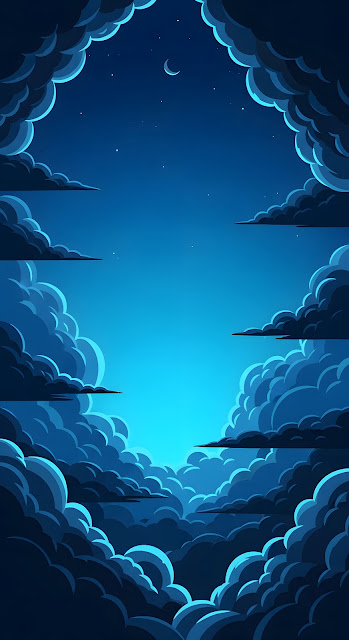 Deep Blue Night Sky Illustration with Dramatic Clouds Gradient - Free mobile Wallpaper