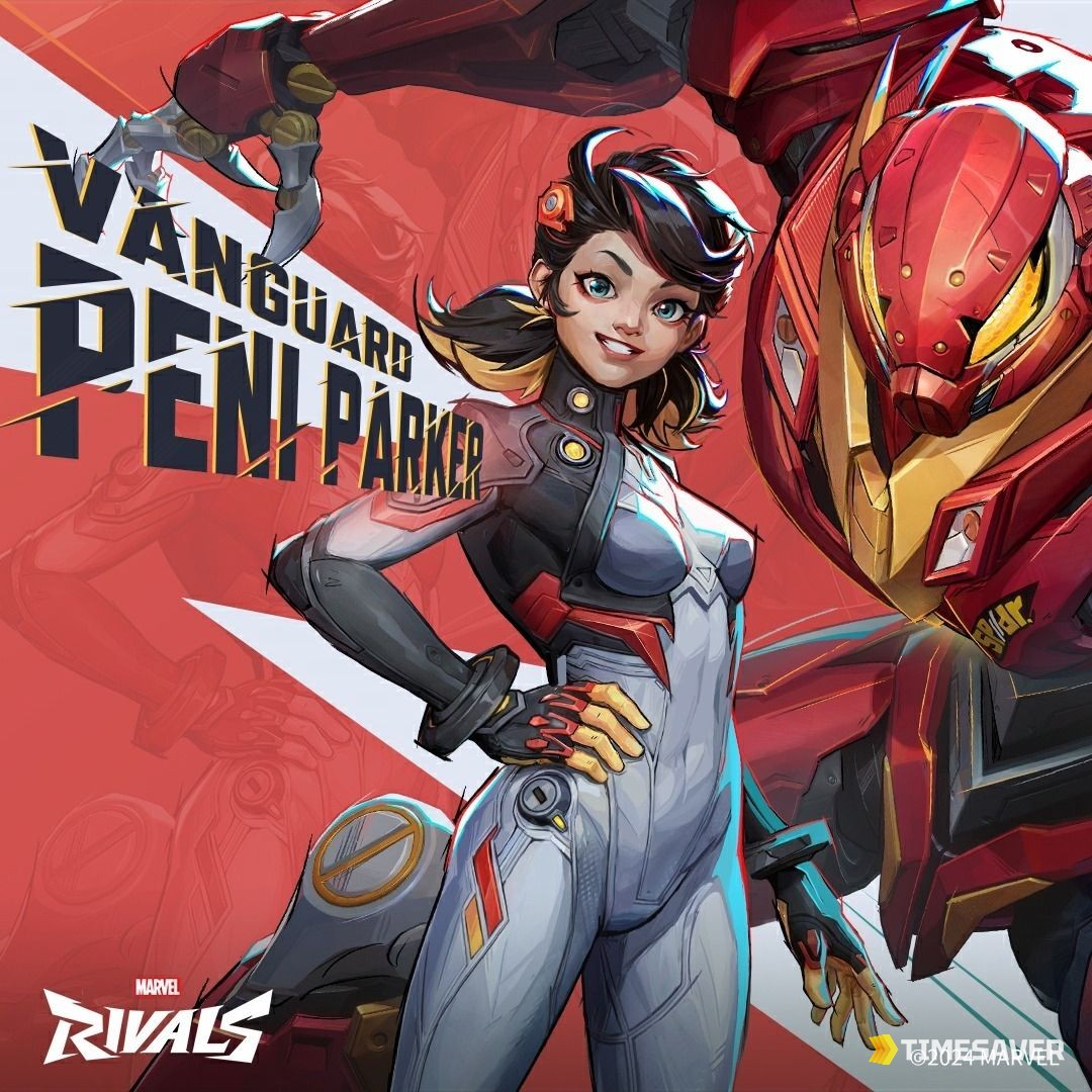 Peni Parker beside her red spider-mech in Marvel Rivals, the best solo-queue Vanguard tank to climb with in Season 8.5