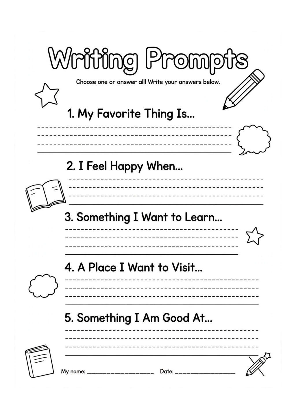 Writing Prompts Worksheet
