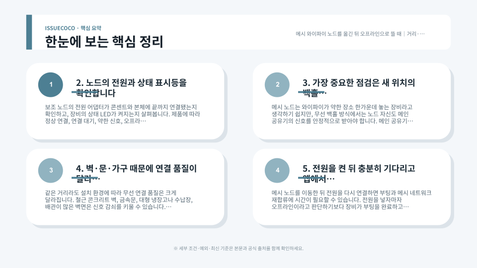 메인 공유기와 메시 노드 사이의 거리와 무선 백홀 연결 상태를 확인하는 모습