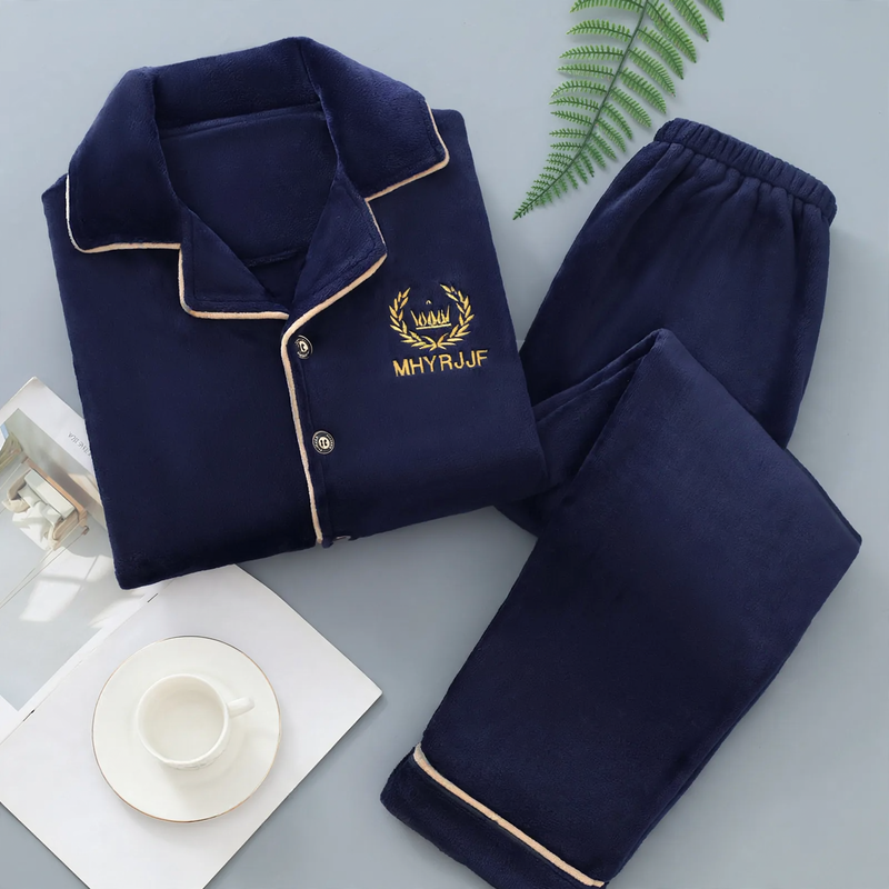 Warmer Herren-Hausanzug aus Flanell und Korallenfleece