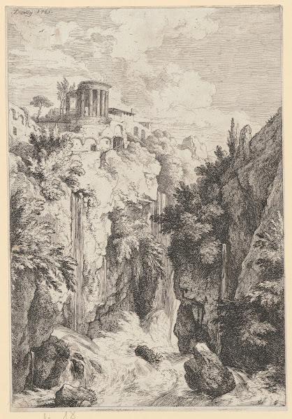 Waterfall and Temple of the Sibyl in Tivoli 1745