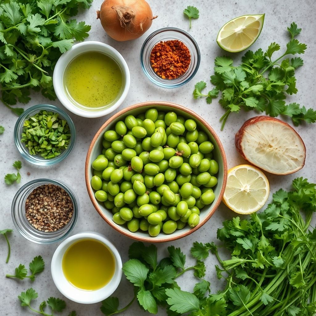 Ingredients for Fresh Edamame Salad with Zesty Cilantro Lime Dressing - 10-Minute Homemade Side