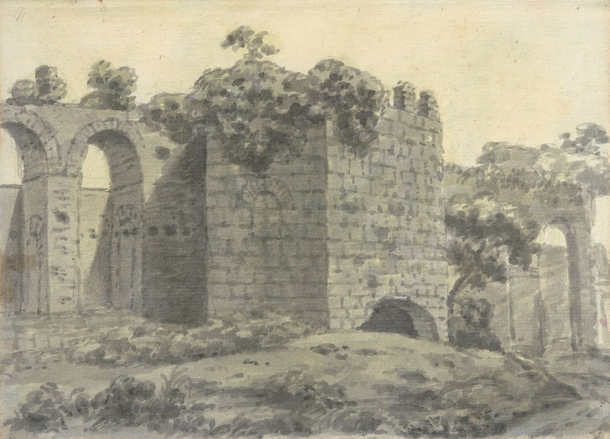 Roman Ruins Including an Arched Aqueduct and Tower 177475