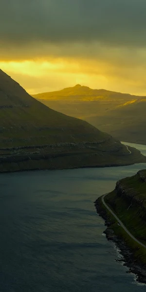 Faroe Islands, Mountain Landscape, Fjord, Scenic View 5K Wallpaper Background