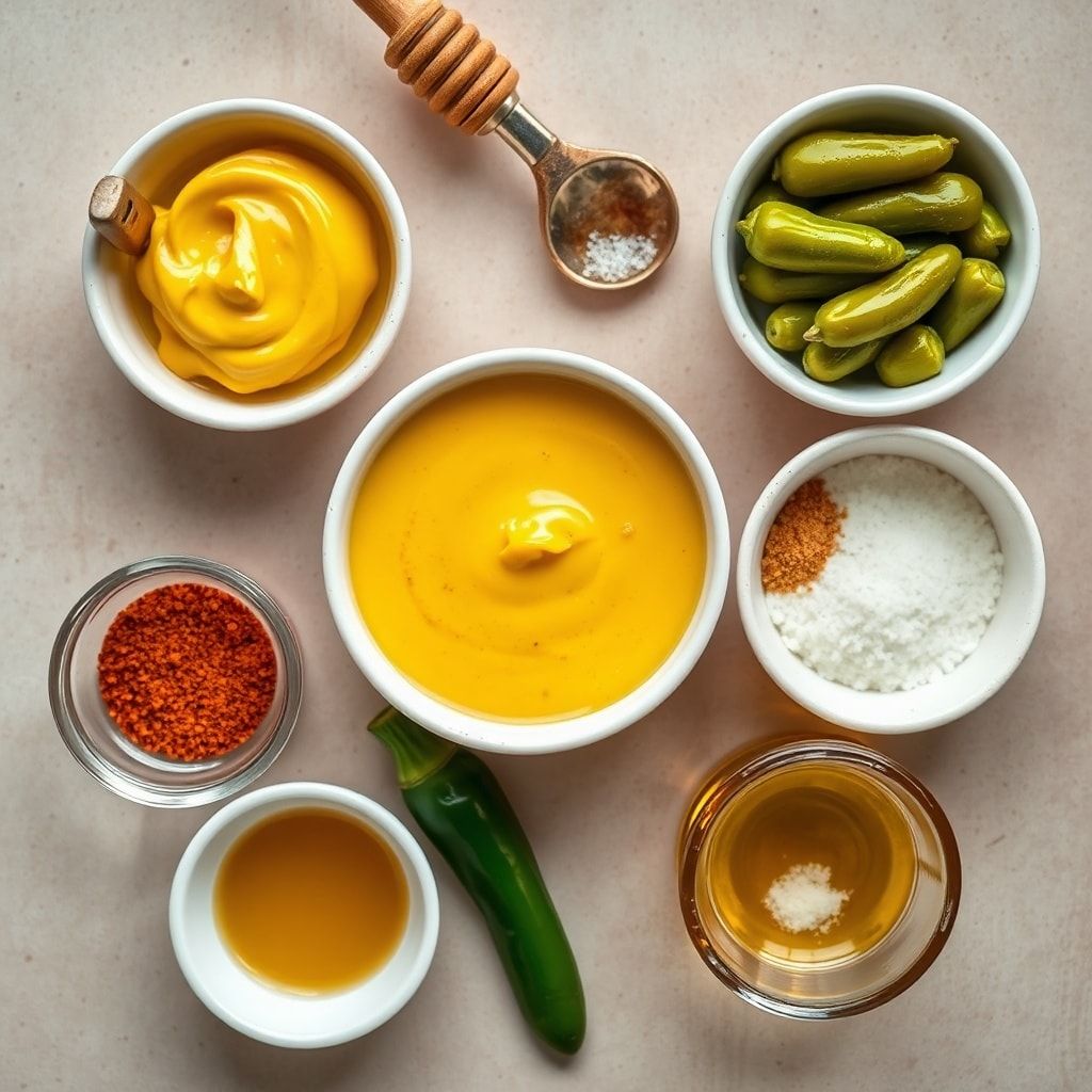 Ingredients for Sweet and Spicy Jalapeño Honey Mustard Sauce Recipe (5-Minute Homemade Dip)