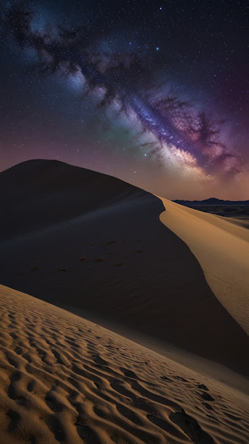 Desert Dunes Silhouette Under Galactic Core - Free mobile Wallpaper
