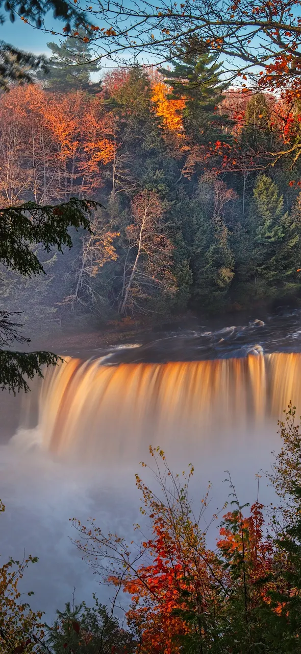 Autumn Waterfall Forest Fall 4K iPhone Phone Wallpaper