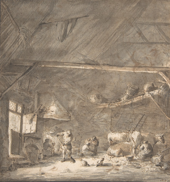 Barn Interior with Peasants and Cows 17th century
