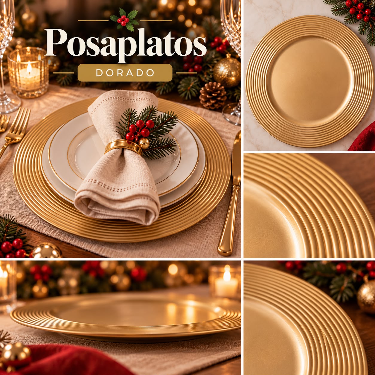 Posaplatos dorado 32,5 cm con bordes espiral