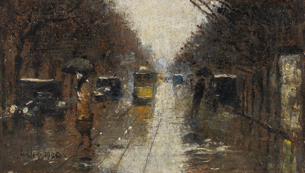 Straßenszene bei Regen Berlin 1926