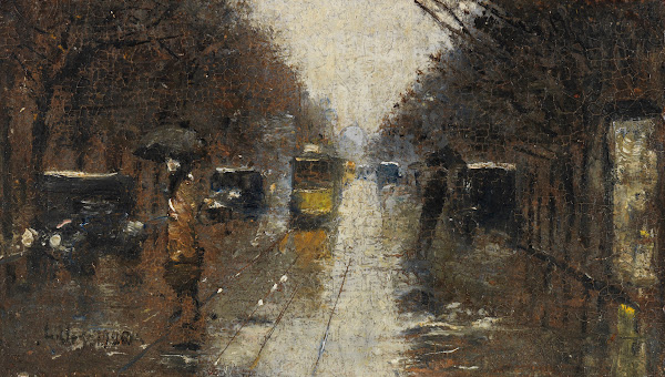 Straßenszene bei Regen Berlin 1926