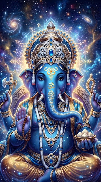Intricate Digital Portrait of Ganesha Against a Cosmic Starfield - Free mobile Wallpaper