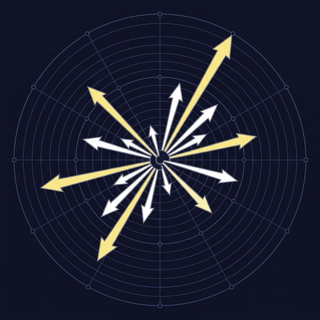 2D vector polar plot showing pitch spin axis arrows colored by spin rate for pitch level analysis Using Statcast Data in MLB Analysis on a dark minimal Funded Plays style background