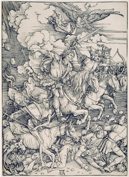 Die apokalyptischen Reiter aus der Folge der Apokalypse Einzeldruck vor dem Text