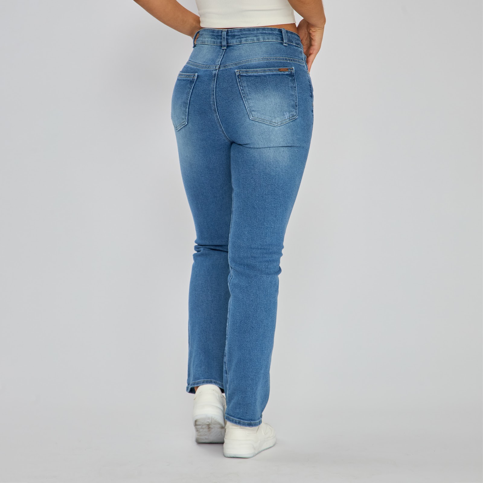 Jean tiro alto bota slim en denim stretch, color azul medio - Vista 6