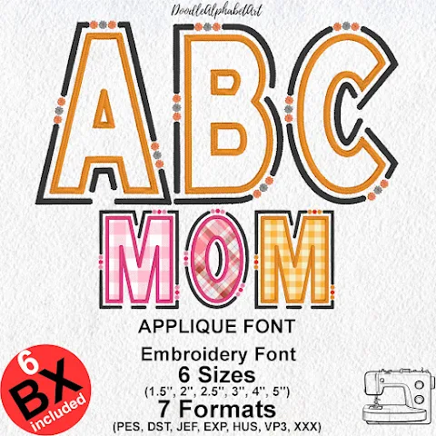 BroshK Lines and Dots Satin Applique Embroidery Font machine embroidery font preview