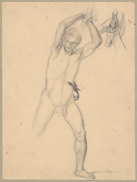 Nude sketch to the executioner with an axe recto and a stone verso to the painti